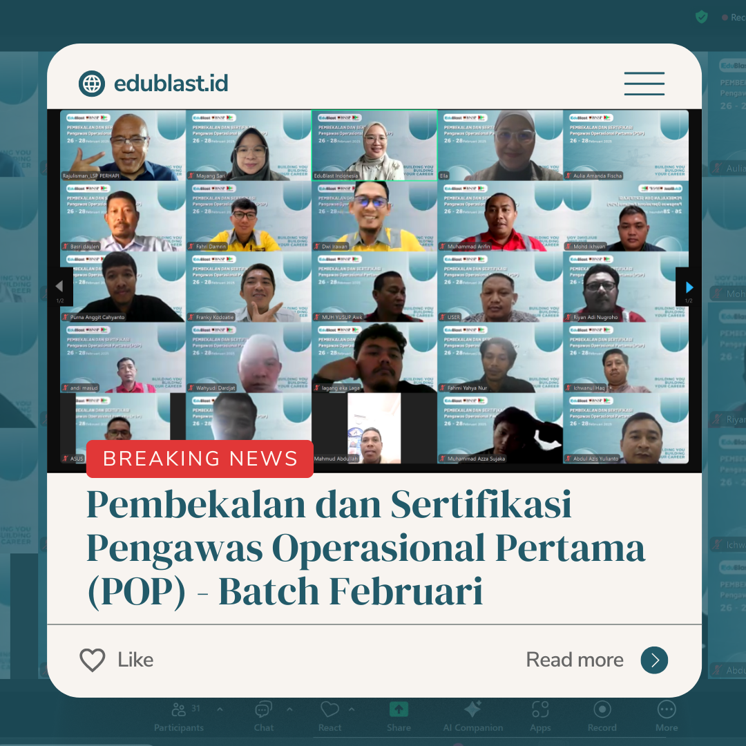 Pembekalan dan Sertifikasi Pengawas Operasional Pertama