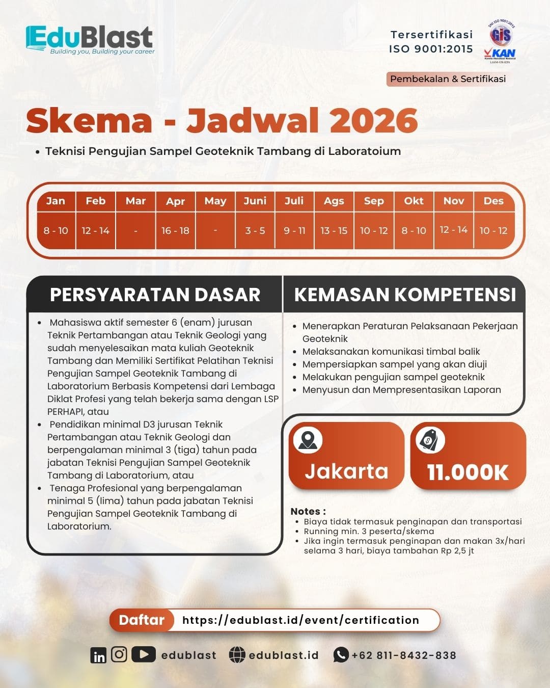 Pembekalan dan Sertifikasi Teknisi Pengujian Sampel Geoteknik Tambang di Laboratorium