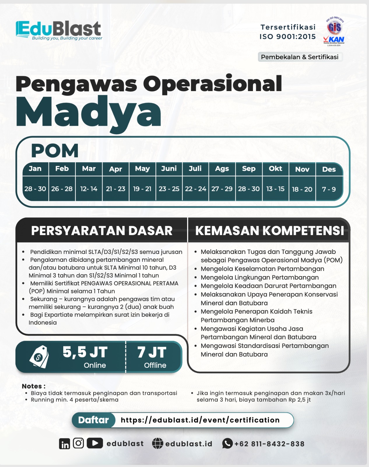 Pembekalan dan Sertifikasi Pengawas Operasional Madya (POM)