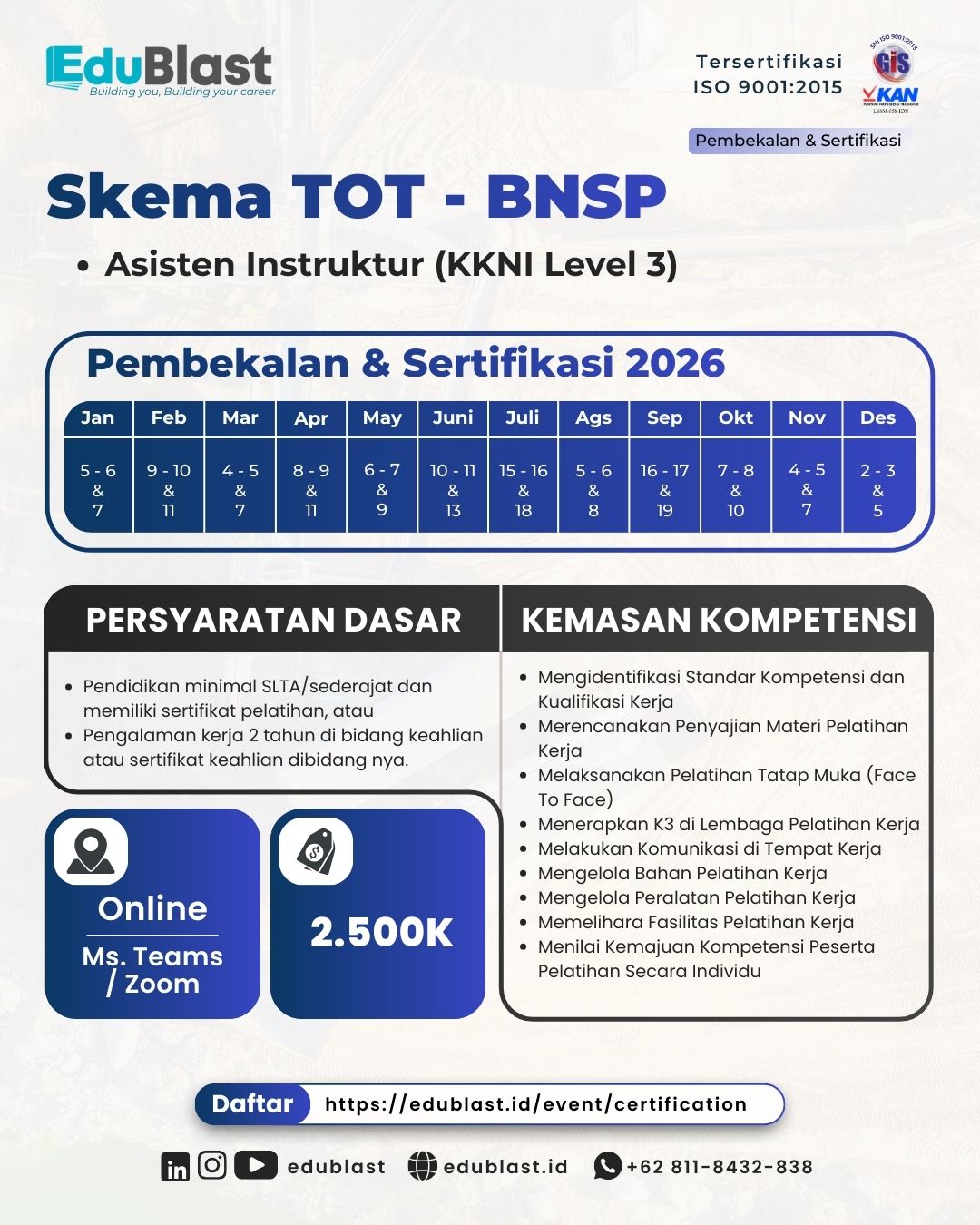Pembekalan dan Sertifikasi Asisten Instruktur (KKNI Level 3)
