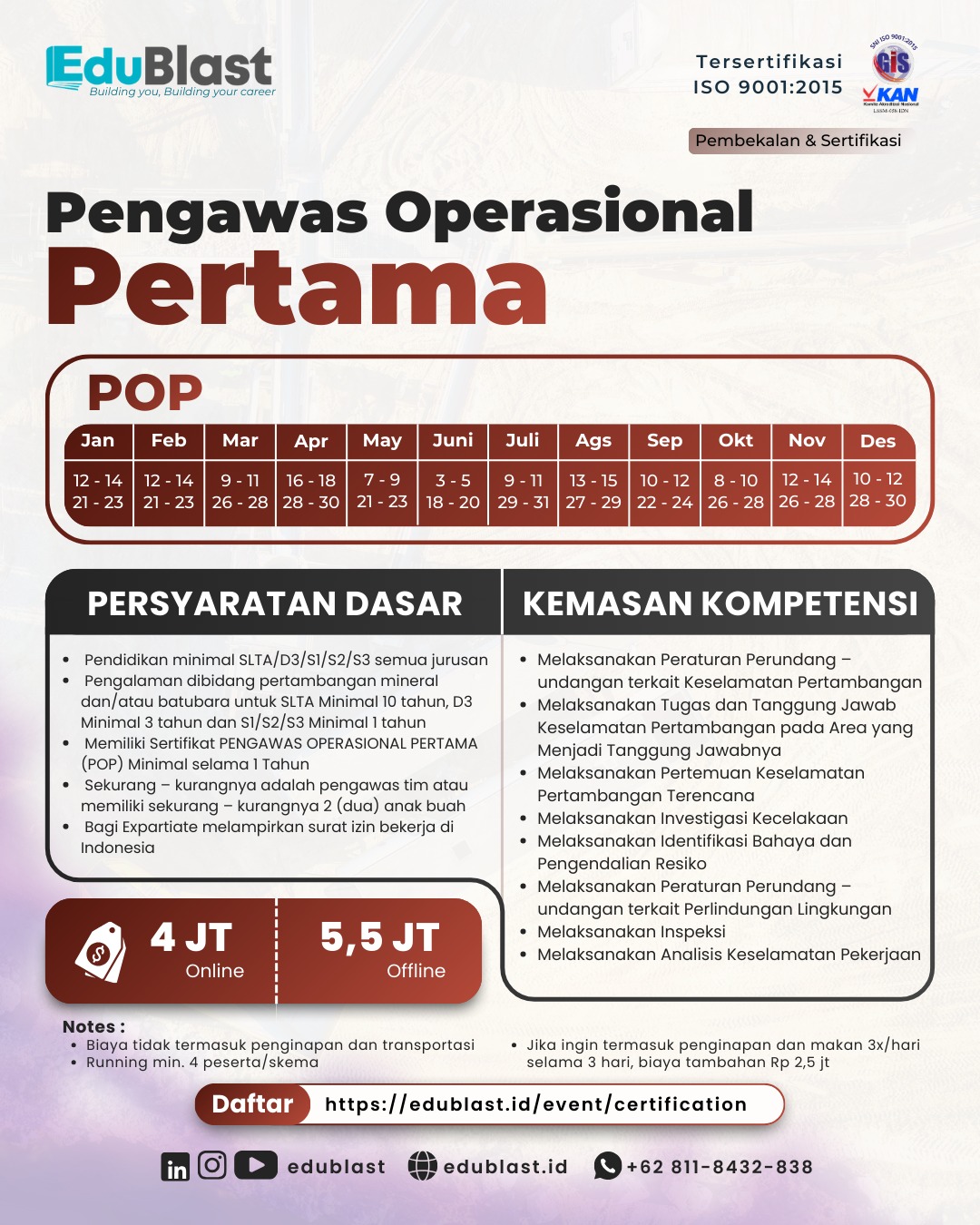 Pembekalan dan Sertifikasi Pengawas  Operasional Pertama (POP)