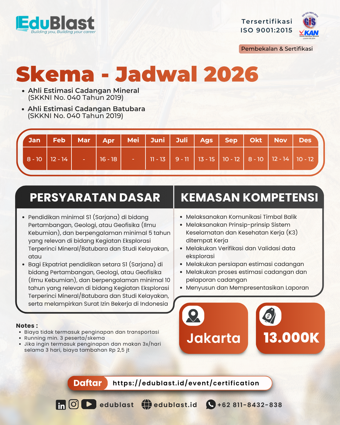 Pembekalan dan Sertifikasi Ahli Estimasi Cadangan Mineral