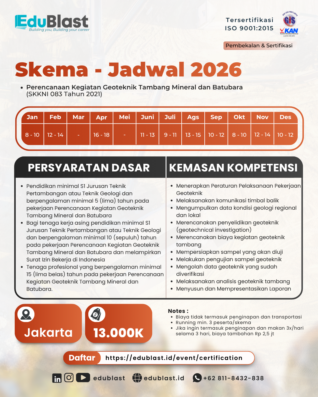 Pembekalan dan Sertifikasi Perencanaan Kegiatan Geoteknik Tambang Mineral dan Batubara
