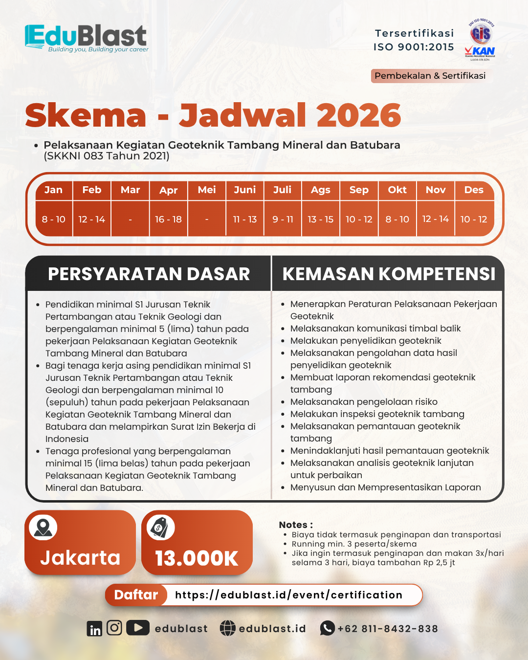 Pembekalan dan Sertifikasi Pelaksanaan Kegiatan Geoteknik Tambang Mineral dan Batubara