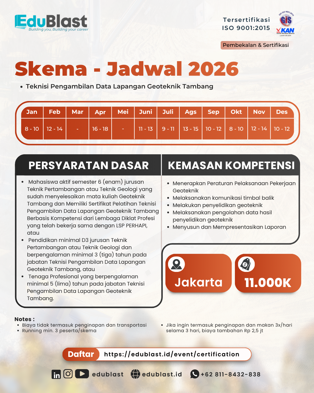 Pembekalan dan Sertifikasi Teknisi Pengambilan Data Lapangan Geoteknik Tambang