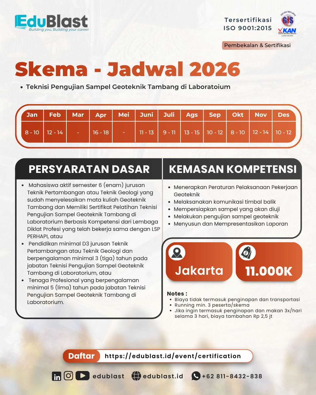 Pembekalan dan Sertifikasi Teknisi Pengujian Sampel Geoteknik Tambang di Laboratorium